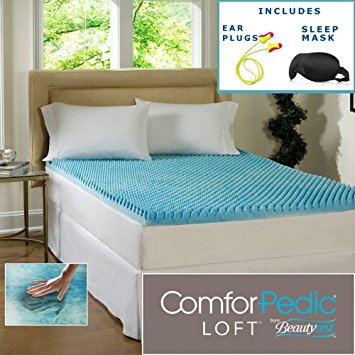 Beautyrest 2-inch Sculpted Gel Memory Foam Mattress Topper - High Quality Sleep Mask & Comfortable Pair of Corded Earplugs Included (Queen)