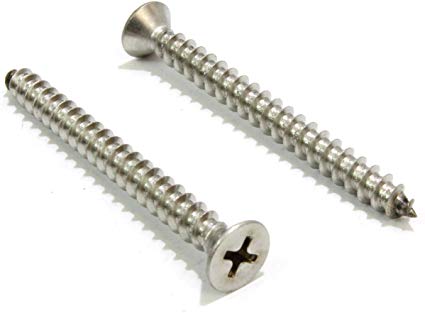 #10 X 2'' Stainless Flat Head Phillips Wood Screw, (100 pc), 18-8 (304) Stainless Steel Screw by Bolt