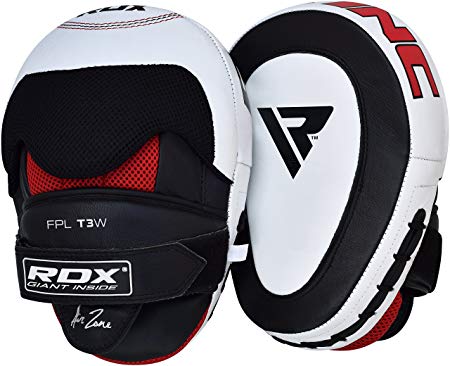 RDX Boxing Pads Gel Focus Mitts Genuine Leather MMA Muay Thai Hook Jab Curved Kickboxing Training Strike Target Hand Pads Martial Arts Punching Shield