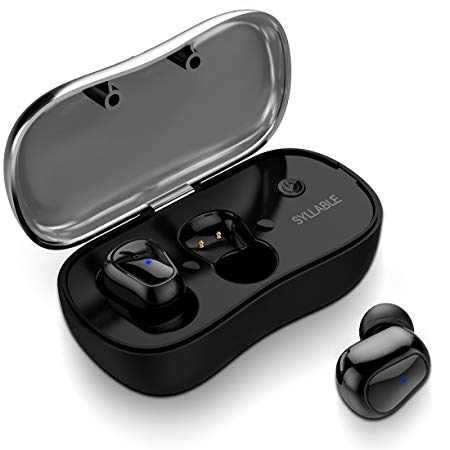 Syllable True Wireless Bluetooth Earbuds, Sport Running Headphones with Mic HiFi Sound Sweatproof Earphone with Charging Box for Android iPhone