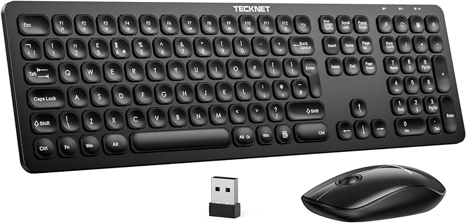TECKNET Keyboard and Mouse set, 2.4 GHz Wireless, Full Size Compact Keyboard, Quiet Mouse with 1600DPI, QWERTY UK Layout English Mouse Keyboard Comb with 36 Months Battery Life