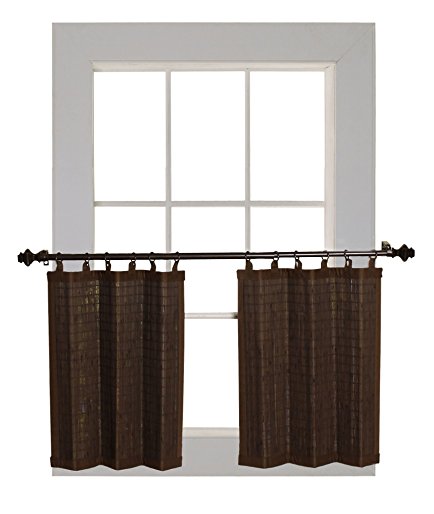 Bamboo Ring Top Curtain BRP06 2-Piece 48-Inch L x 24-Inch H Tier set, Espresso