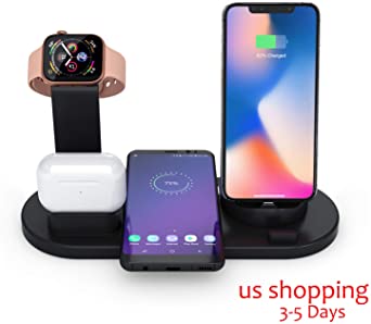 Rocky Wireless Charger, Qi-Certified 6 in 1 Fast Charger Station with USB for iWatch AirPods iPhone and Samsung, QI-EU Wireless Charging Stand for iPhone 11/11 Pro Max/X/XS/XR/Xs Max/8/8 Plus