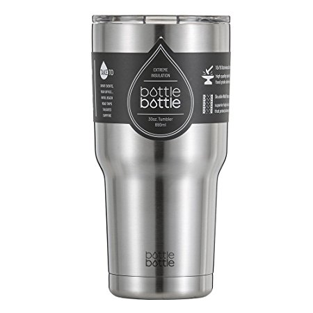 Bottlebottle 30 oz Insulated Tumbler Cup Stainless Steel Travel Coffee Mug, Silver
