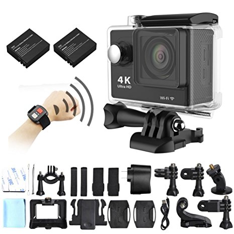 Action Camera, TUFEN® 4K 12MP WIFI Sports Action Camera Ultra HD Camcorder Support 2.7K 1080P Video   2.4G Wireless RF Remote Controller   Extra Battery   Waterproof Case & Accessories - Black