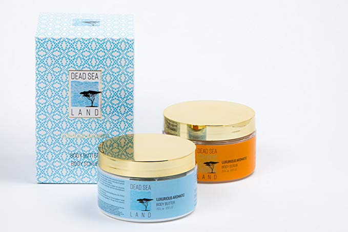 Dead Sea Land Body Butter and Body Scrub Unisex Gift Set 100% pure Dead Sea Minerals