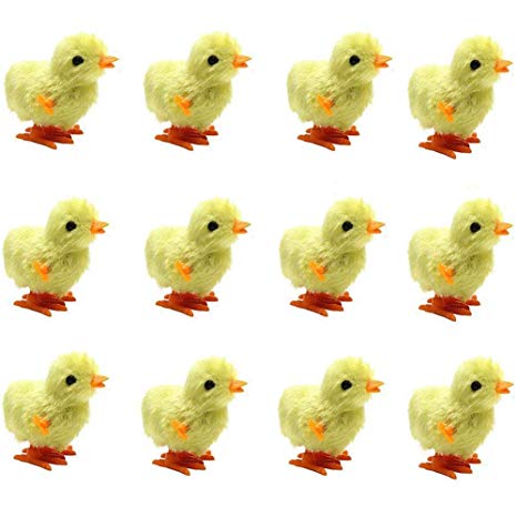 Wind Up Toy, Easter Toy Wind-Up Jumping Chicken Plush Chicks Toys Novelty Toys for Party Favors , Yellow, 12 PCS