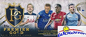 2016 Topps English Premier League Soccer Gold HUGE Factory Sealed HOBBY Box with 3 AUTOGRAPH or RELICS & 120 Cards! Look for Autographs & Relics of all the Best Stars of the Barclays Premier League!