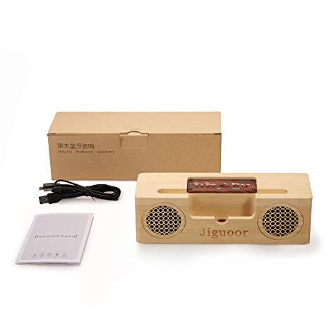 Jiguoor Bluetooth Wood Portable Wireless Speaker,Natural Bamboo Wood Home Retro Style，Wireless Speaker with Enhanced Bass Subwoofer and Phone Holder Holder Great for iPhone and Most Android Phone