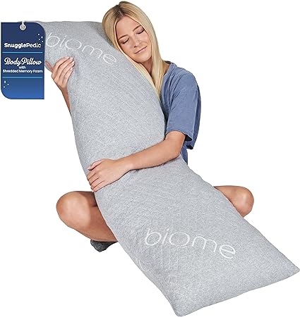 Snuggle-Pedic Long Body Pillow for Adults - Big 20x54 Pregnancy Pillows w/Shredded Memory Foam & Cooling Pillow Cover - Cuddle Firm Maternity Side Sleeper Pillow Insert to Hug for Bed - Grayy