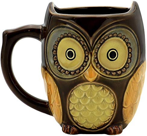 Teagas Cute Owl Mug Cup 12 oz - Brown Cute Owl Morning Coffee Ceramic Mug Cup