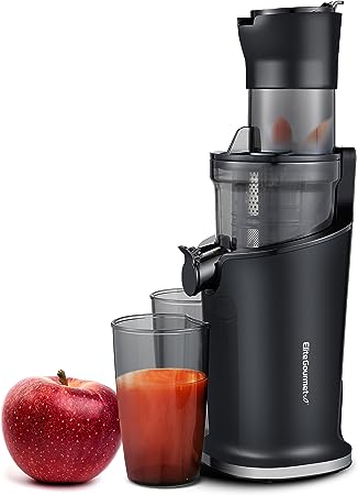 Elite Gourmet EJX017 Dynamic Masticating Slow Juicer, High Yield Cold Press Juice Extractor, Nutrient & Vitamin Dense, Whole Fruit 3” Feeding Chute, 27 Oz Cup, Powerful 200 watt, Easy Clean, Black