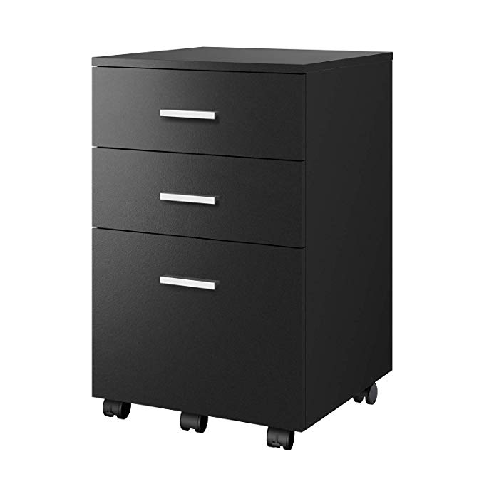 DEVAISE 3-Drawer Wood Mobile File Cabinet/Letter Size, Black
