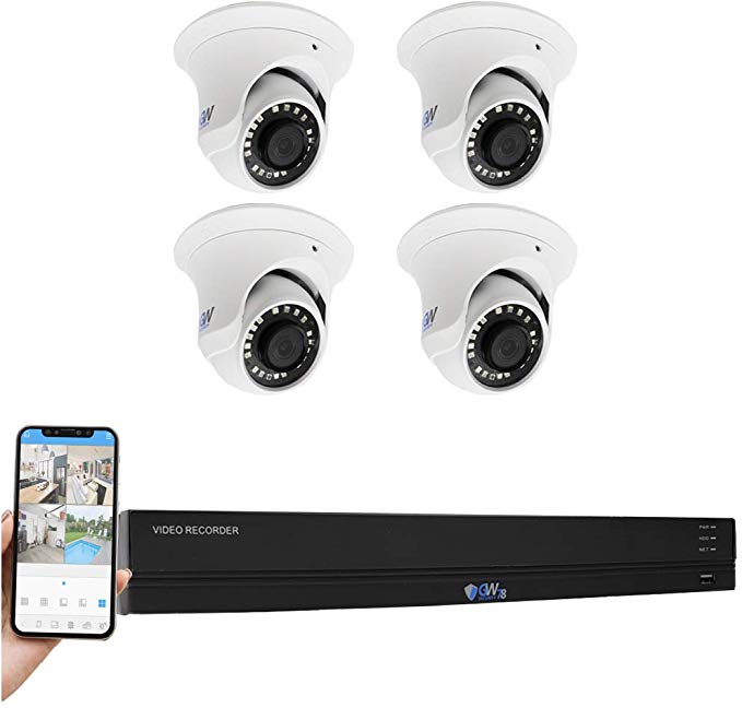 GW 8 Channel 4K H.265  CCTV System Surveillance DVR Kits with (4) x HD 8MP 2160P Outdoor/Indoor 4K AI Dome Security Cameras, 100ft Night Vision, 2TB Hard Drive Pre-Installed