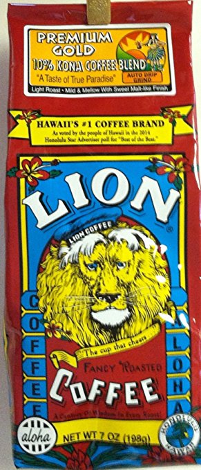 Hawaii's Lion Premium Gold 10% Kona Coffee Blend - Auto Drip Grind 7 Ounces