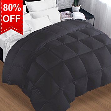 Queen Quilted Comforter Duvet insert with Corner Tabs 2100 Series, 7D Down Alternative fill Warmfit -Tech All-Season Comforter, Dark Gray, Full/Queen(88x88 Inch)