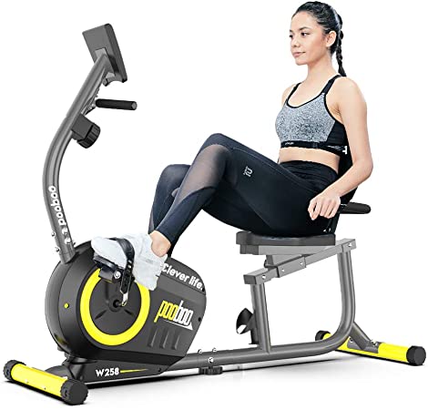 pooboo Magnetic Recumbent Exercise Bike Indoor Cycling Bike Stationary Bike with Pulse, Monitor and Adjustable Seat