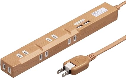 サンワダイレクト 電源タップ USB付き マグネット 雷ガード 2m 5個口 3Pプラグ差込み対応 木目調 ライトブラウン 700-TAP058-2LM