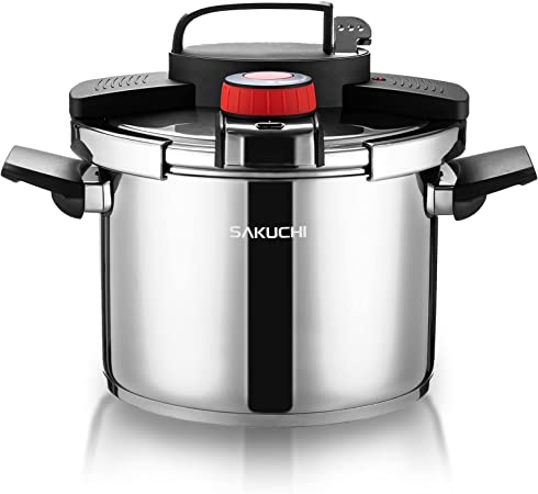 Sakuchi 6.3Qt Pressure Cooker Easy Open Stainless Steel Pressure Cooker Suitable for all Kinds of Stoves Dishwasher Safe (For 4-6 People)