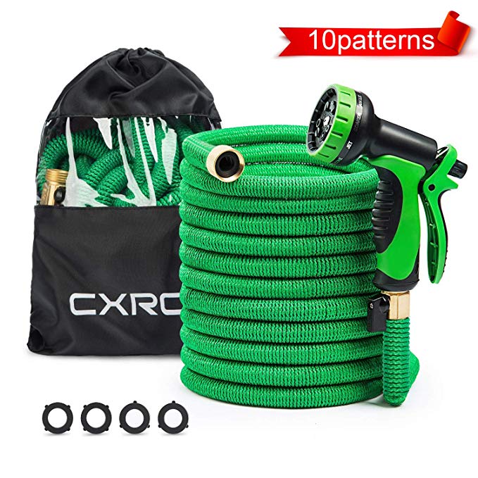 CXRCY Expandable Garden Hoses, Double Latex cores 3 Times expanded car wash Hoses, 3/4 inch Solid Brass Joints, Extra-Strength Fabrics - Flexible Expansion Metal Hose with 10 Features