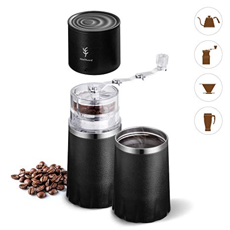 Soulhand All-in-one Portable Pour Over Travel Coffee Maker with Thermal Mug, Manual Coffee Grinder Ceramic Burr, Stainless Steel Filter, Portable Bag, for Travel Camping Outdoor Car Gift