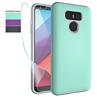 LG G6 Case,LG G6 Gear Textured Case with HD Screen Protector,NiuBox Slim Fit Dual Layer [PC   TPU Hybrid] Anti-Slip Shock Absorption Protective Phone Case Cover for LG G6 (Verizon 2017) - Turquoise