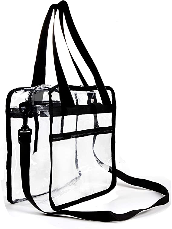 Youngever Clear Bag 12" x 12" x 6", Clear Tote Bag, Heavy Duty, Shoulder Straps and Zippered Top and Inside