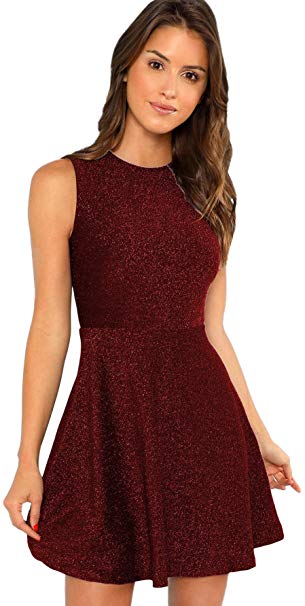 DIDK Women's Sleeveless A Line Fit and Flare Glitter Above Knee Party Cocktail Skater Dress