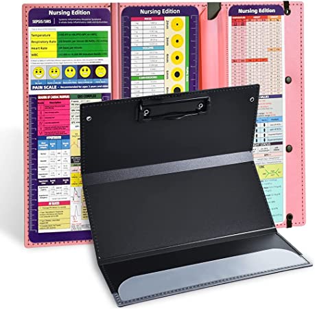 Nursing Clipboard Foldable, Pink Nurse Pocket Clipboard 3 Layers with Nursing Medical Edition Cheat Sheets, Foldable Nurse Clip Boards Notepad for Students, Nurses, Doctors and Medical Staff