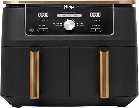 Ninja Foodi MAX Dual Zone Air Fryer [AF400UKCP] Amazon Exclusive, 9.5L, 2 Drawers, 6 Functions, Copper/Black