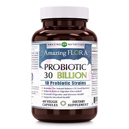 Amazing Nutrition Probiotic 30 Billion with 10 Best Probiotics Strains - 60 Veggie Capsules