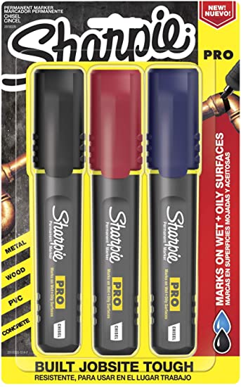 Sharpie Pro Permanent Marker, Medium, Chisel Tip, Assorted Colors, 3-Count Marker (2018335)