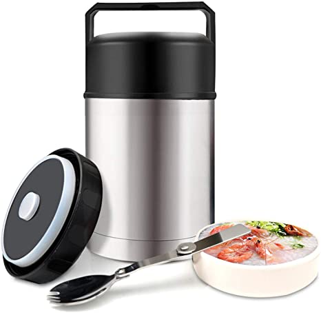 Food Jar Wide Mouth for Hot Food,304 Stainless Steel Leak Proof Double Wall Vacuum Insulated Soup Container with Handle Lid,27 oz BPA Free Thermos Lunch Box (Silve)