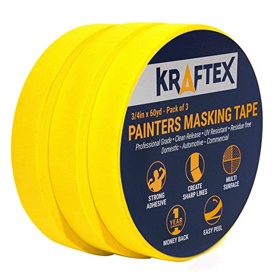 Painters Tape 180YRD x ¾ Inch for Pro Painting [CLEAN LINES EVERYTIME] 3 x 60YRD Rolls. Masking for Paint, Wallpaper, Wood, Glass, Metal. Protect Walls, Surface, Trim. Yellow Paper Tape, Prevent Stain