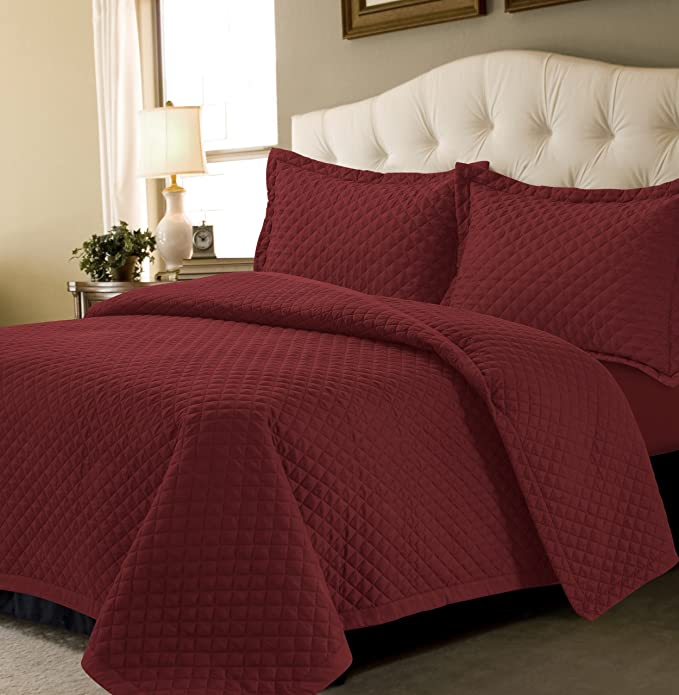 Tribeca Living BRISQUILTKIDR Brisbane Oversized Quilt Set, King, Deep Red