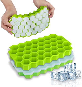 Ice Cube Trays, 2 Pack Food Grade Silicone Ice Cube Molds 74-Ice Trays with Spill-Resistant Removable Lid, Flexible and BPA Free for Chilled Drinks, Whiskey and Cocktails