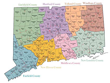 Home Comforts Detailed Administrative map of Connecticut Vivid Imagery Laminated Poster Print 24 x 36