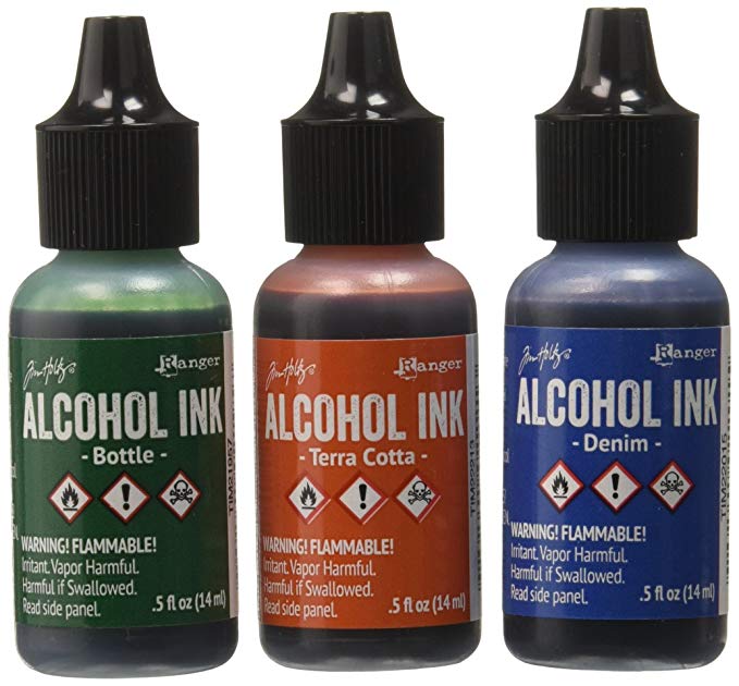Ranger Adirondack Alcohol Ink 1/2-Ounce, 3-Pack, Rustic Lodge, Bottle/Terra Cotta/Denim