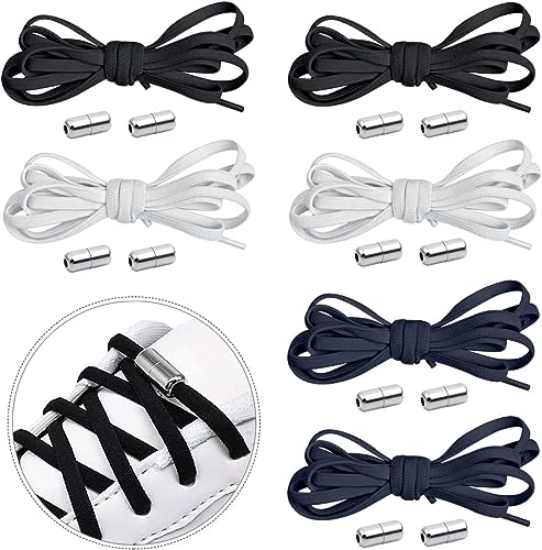ZGTS 6 Pairs No Tie Shoe Laces Elastic Shoe Laces with Metal Buckles Shoelaces No Tie Shoe Laces for Kids and Adults Adjustable Laces No Tie Laces For Trainers Walking Hiking Shoes