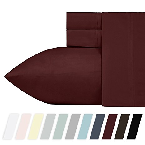 California Design Den 400 Thread Count 100% Cotton Sheet Set, Wine Red Twin Sheets 3 Piece Set, Long-staple Combed Pure Natural Cotton Bedsheets, Soft & Silky Sateen Weave