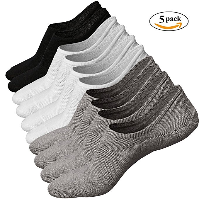 FAYBOX 5 Pack Heel Non Slip No Show Boat Socks Low Cut For Men