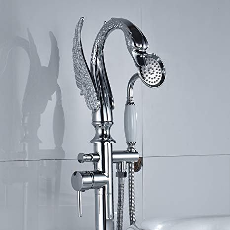 Rozin Swan Design Floor Standing Bathtub Faucet with Handheld Shower Chrome Finish