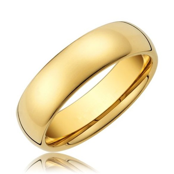 King Will 6mm 24k Gold Plated Domed Tungsten Metal Ring Mens Classic Wedding Band High Polished Finish