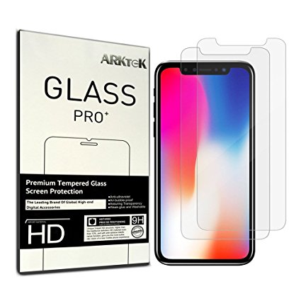 iPhone X Screen Protector, [2-Pack] [3D Touch] [Bubble Free] [9H Hardness] ARKTEK Tempered Glass Screen Protectors for Apple iPhone X