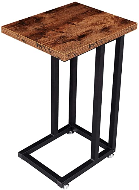 NXN-HOME Industrial Side Table, C Table Sofa End Table for Coffee Laptop Tablet, Wood Look Accent Furniture with Metal Frame
