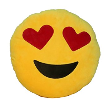 Emoji Comfort Emoji Smiley Round Yellow Emoticon Cushion Stuffed Plush Toy Various Designs (Heart Eyes)
