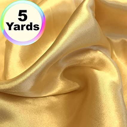 Charmeuse Satin Fabric | 5 Yards Continuous | 60" Wide | Silky, Bridal | Decoration, Fashion Crafts (Rich Gold, 5 Yd)