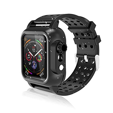 Realproof Apple Watch Series 4 Case 40mm with Premium Soft Silicone Band Built-in Screen Protector, iwatch Protective Case Slim Thin Drop Shock Proof Apple Watch Case for Men Women Girls, Black