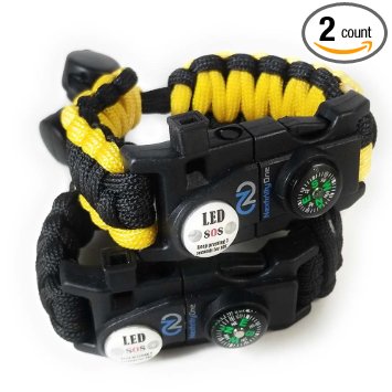 Adjustable Paracord Bracelet 550 Grade with Survival SOS LED Light, Firestarter, Compass, Rescue Whistle and mini Multitool Included