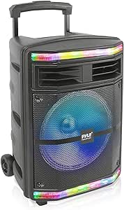 Pyle Enceinte Bluetooth Puissante-600 W, Enceinte Sono Portable, sans Fil, Eclairage LED et avec Roues, SD/USB/AUX, Karaoke Adulte, Noir